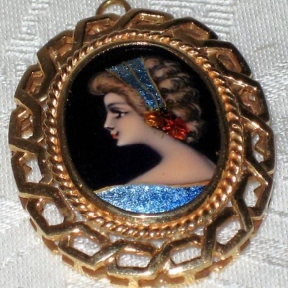 Limoges Portrait Pin Brooch 14k Gold Antique Vintage